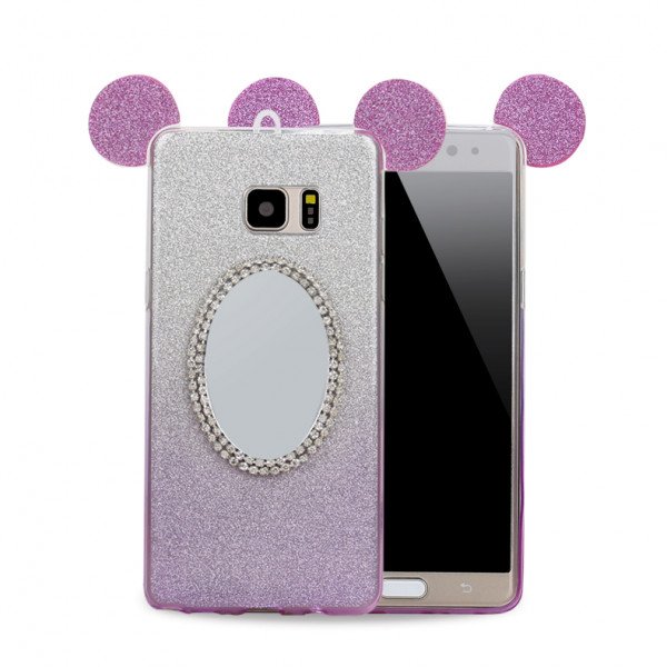 Wholesale Galaxy Note FE / Note Fan Edition / Note 7 Minnie Diamond Star Mirror Case (Purple)
